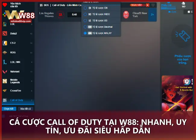 Cá cược Call Of Duty tại W88: Nhanh, uy tín, ưu đãi siêu hấp dẫn