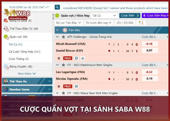 Tham gia cá cược quần vợt đỉnh cao tại SABA Thể Thao với các giải đấu Grand Slam hàng đầu và tỷ lệ cược cập nhật liên tục!