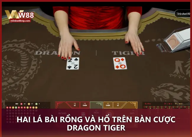 Hai lá bài Rồng và Hổ trên bàn cược Dragon Tiger