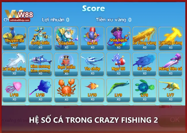 Hệ số cá trong Crazy Fishing 2