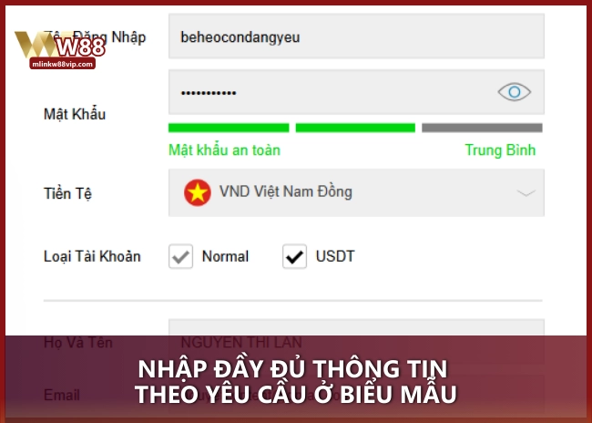 Nhập đầy đủ thông tin theo yêu cầu ở biểu mẫu