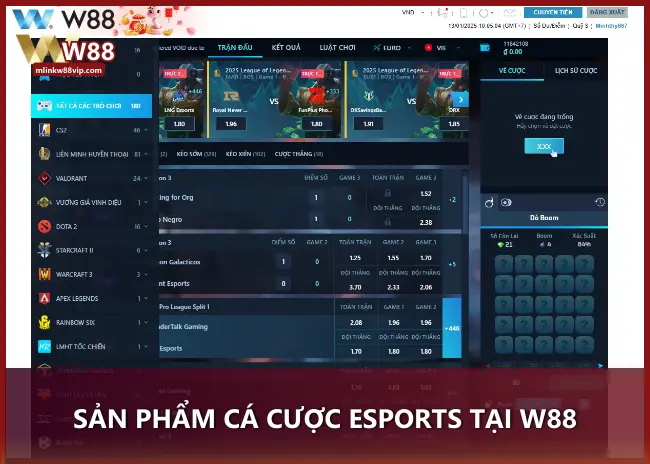 Sản phẩm cá cược Esports có tại nhà cái W88