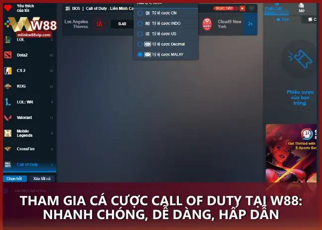 Tham gia cá cược Call Of Duty tại W88: Nhanh chóng, dễ dàng, hấp dẫn